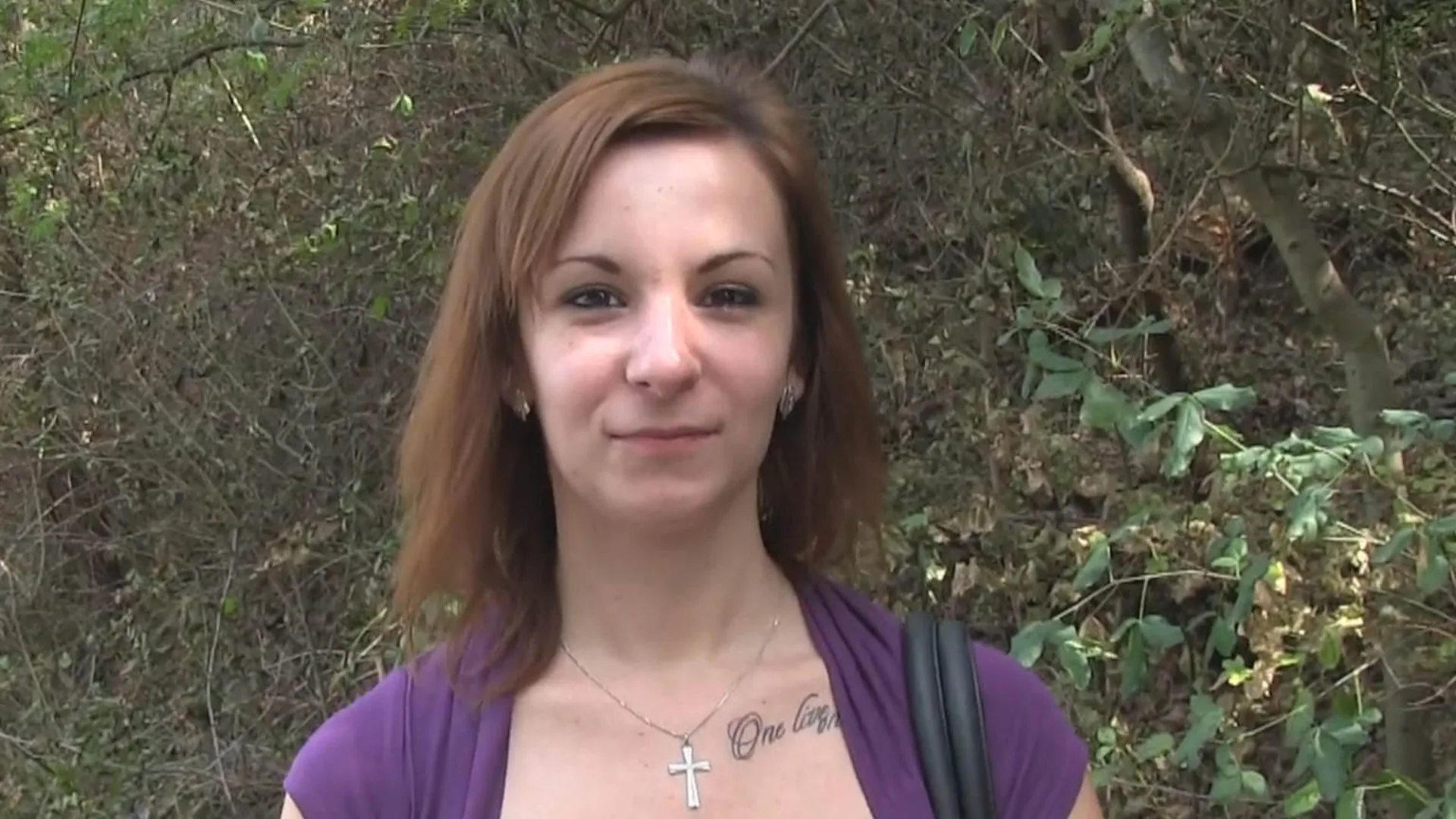 Brunette having outdoors sex in the bushes - Public Agent - 1123486