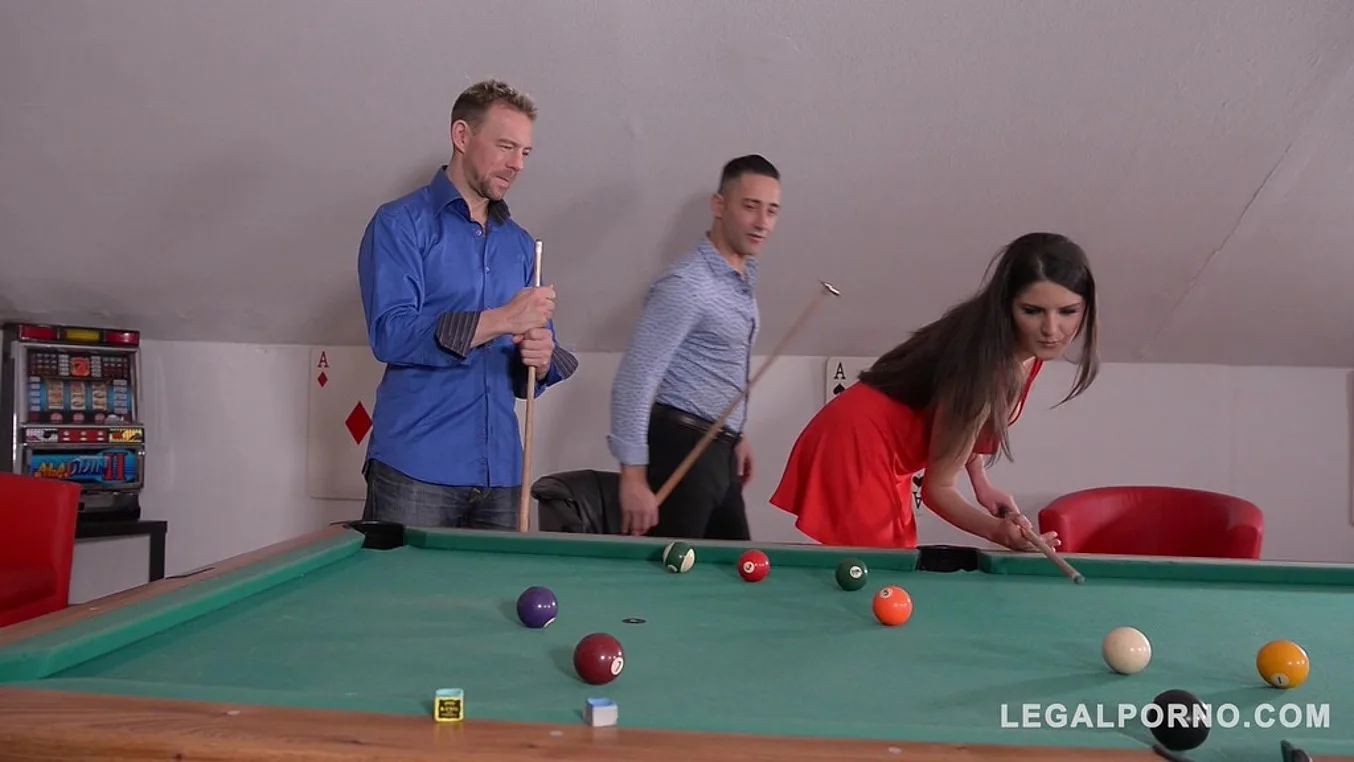 Sexy brunette hottie Francesca Dicaprio double penetrated on the pool table GP331 - PornWorld